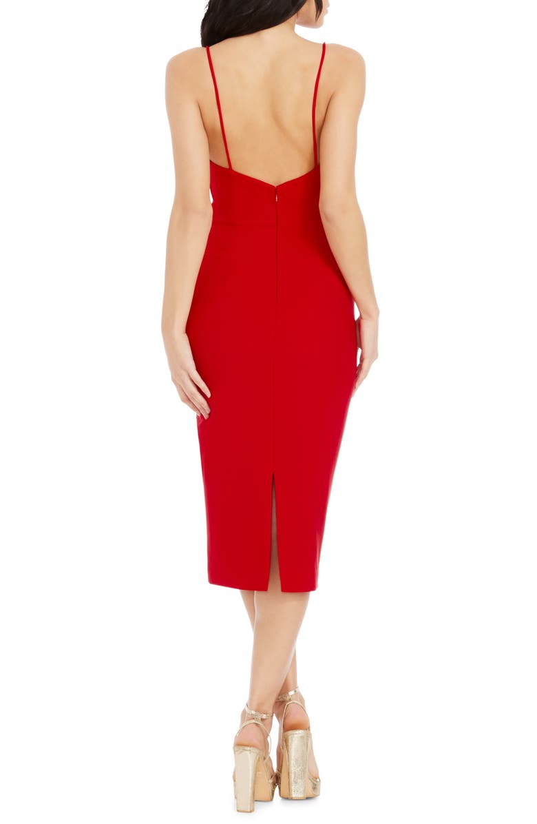 Dress the Population Nikki Cowl Neck Cocktail Midi Dress, Alternate, color, Rouge