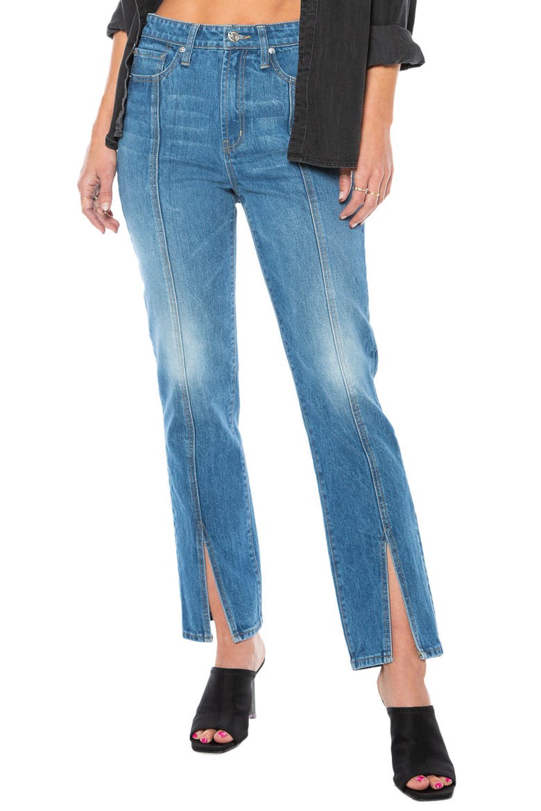 Seamed Slit Hem Straight Leg Jeans, Main, color, MEDIUM WASH
