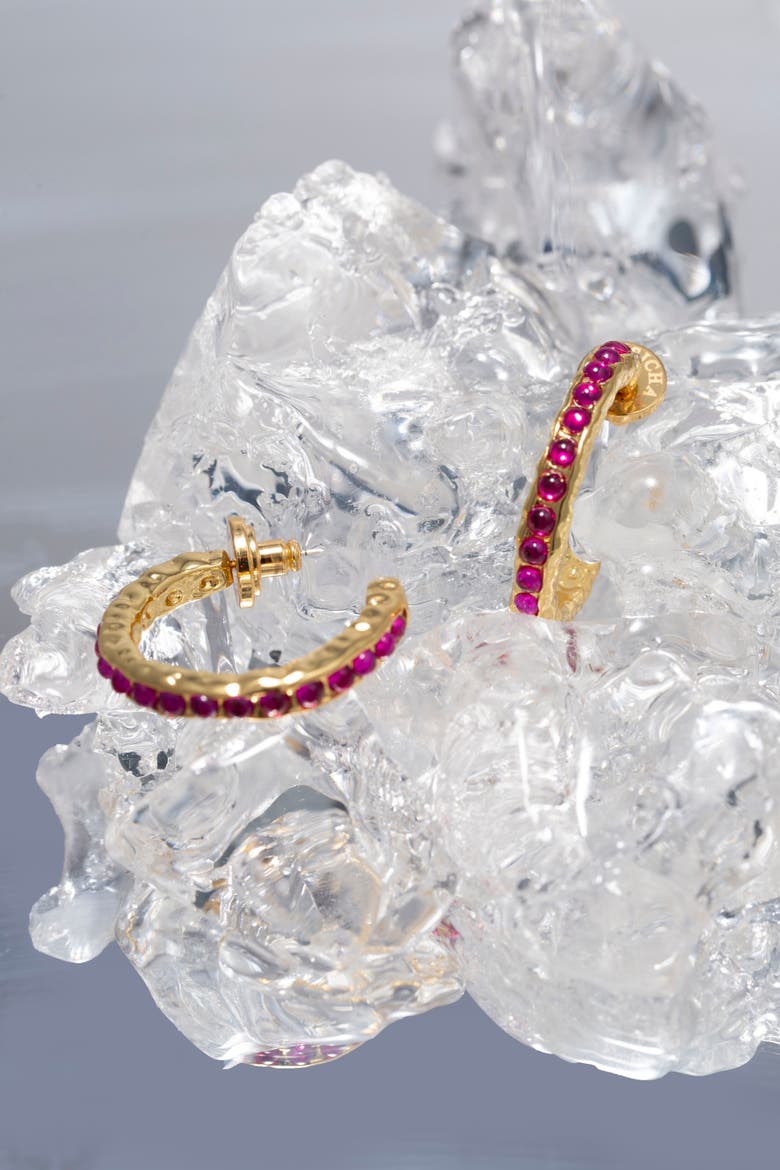 Serena Molten Gemstone Hoop Earrings, Alternate, color, Gold/Pink