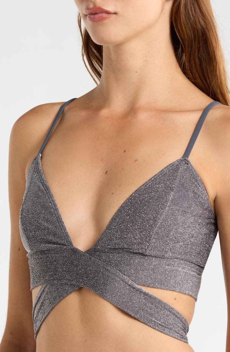 free-est by Free People Sydney Metallic Tie Front Bikini Top, Alternate, color, Pavement