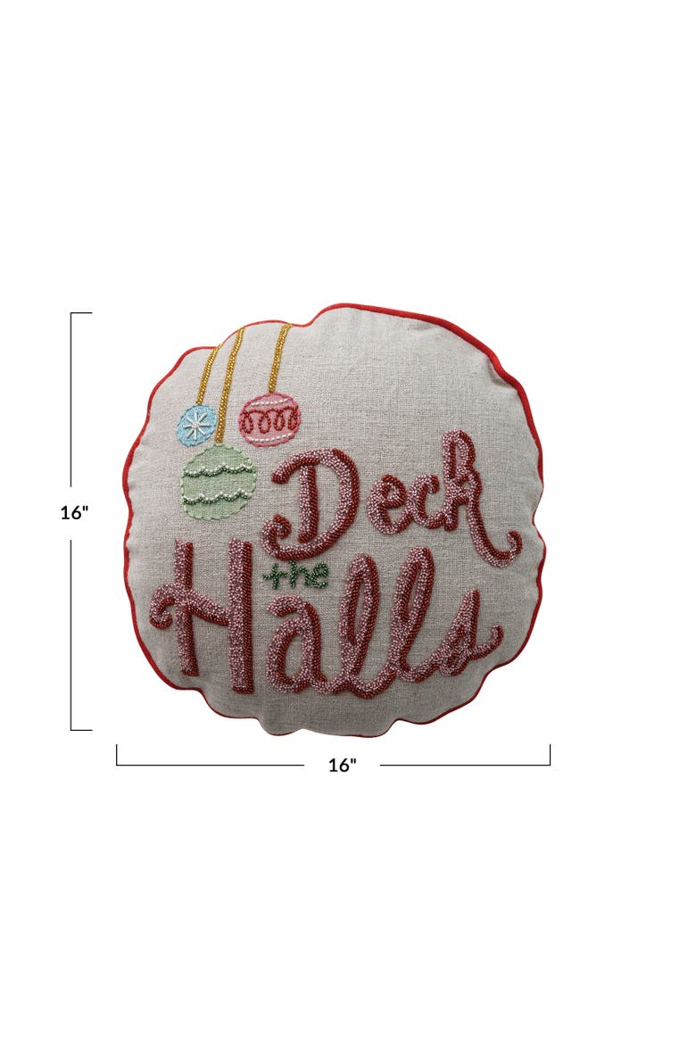 Linen Deck The Halls Ornament Pillow, Alternate, color, Multicolor