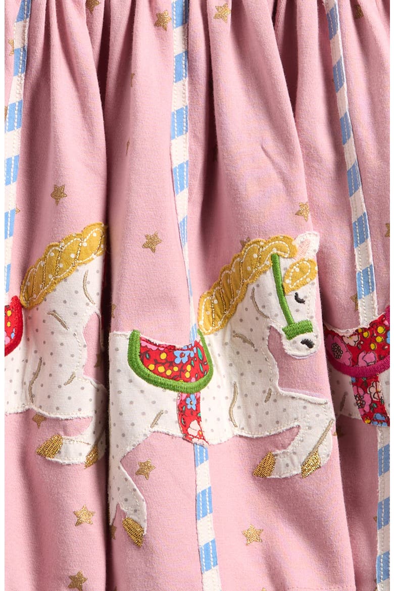 Kids' Carousel Appliqué Long Sleeve Cotton Dress, Alternate, color, VINTAGE PINK CAROUSEL