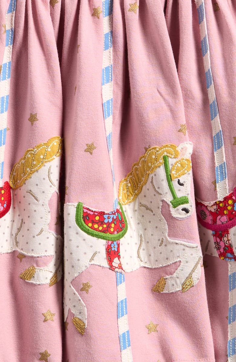 Mini Boden Kids' Carousel Appliqué Long Sleeve Cotton Dress, Alternate, color, 