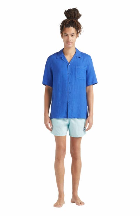 Men's Linen Solid Bowling Shirt