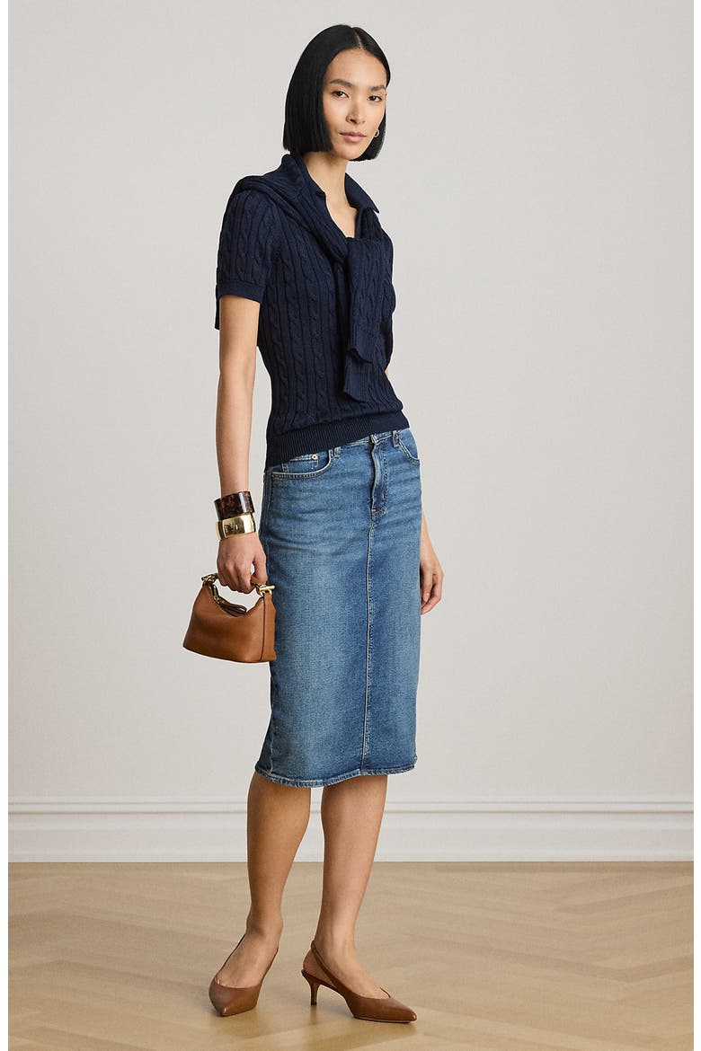 Midi Denim Pencil Skirt, Alternate, color, ATLANTIC BLUE WASH
