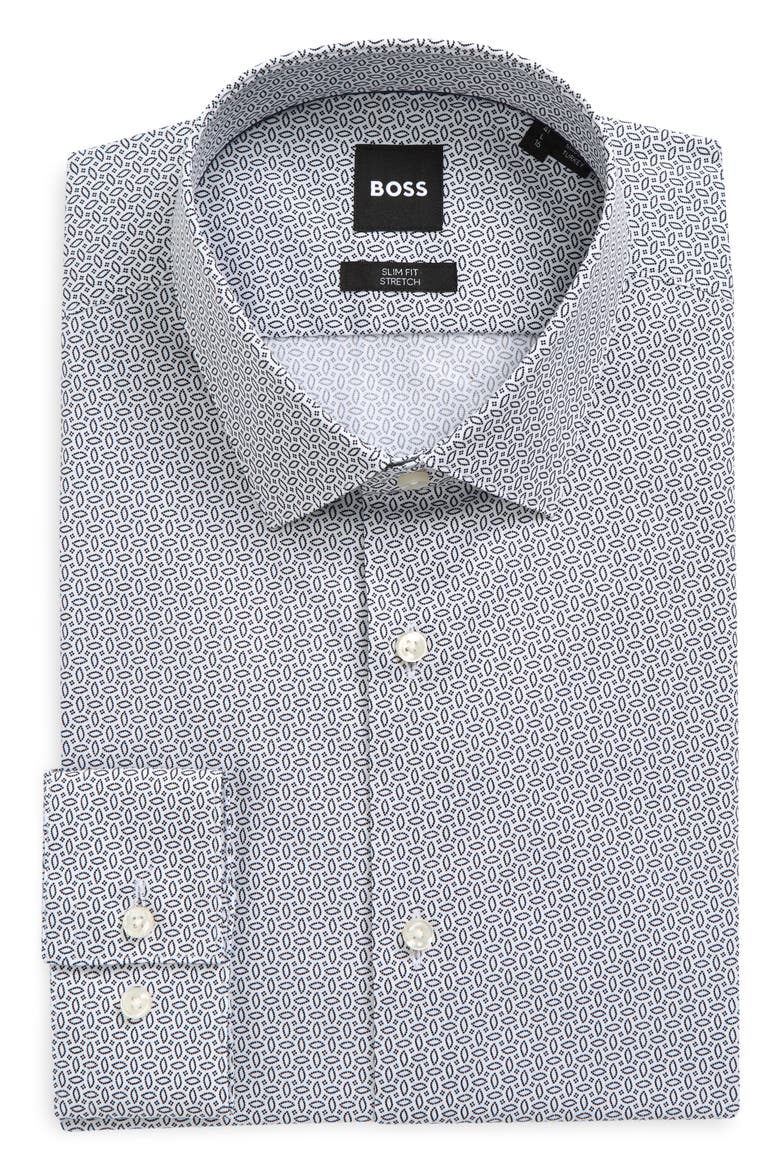 Hank Slim Fit Patterned Stretch Shirt, Main, color, DARK BLUE