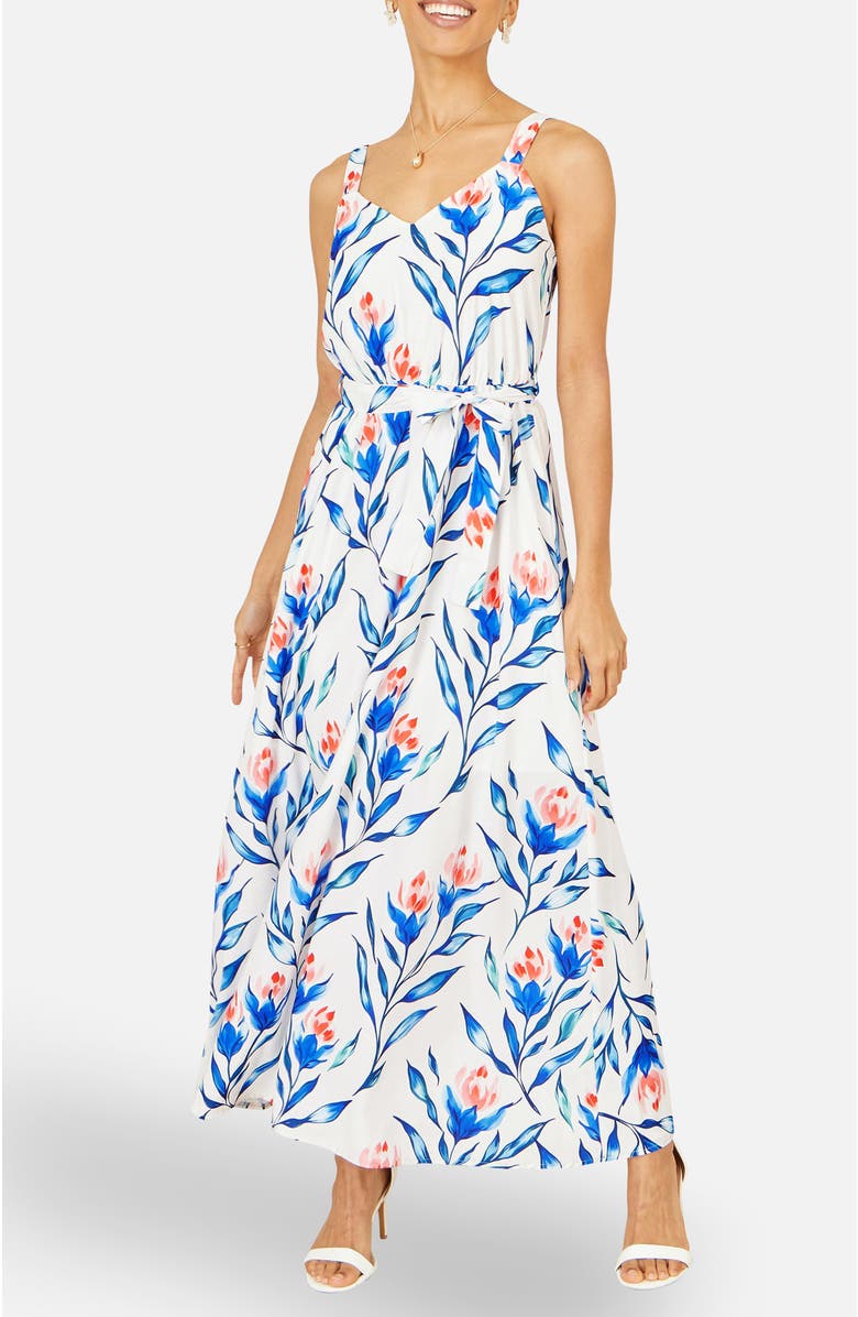 Yumi Floral Print Maxi Sun Dress, Alternate, color, White