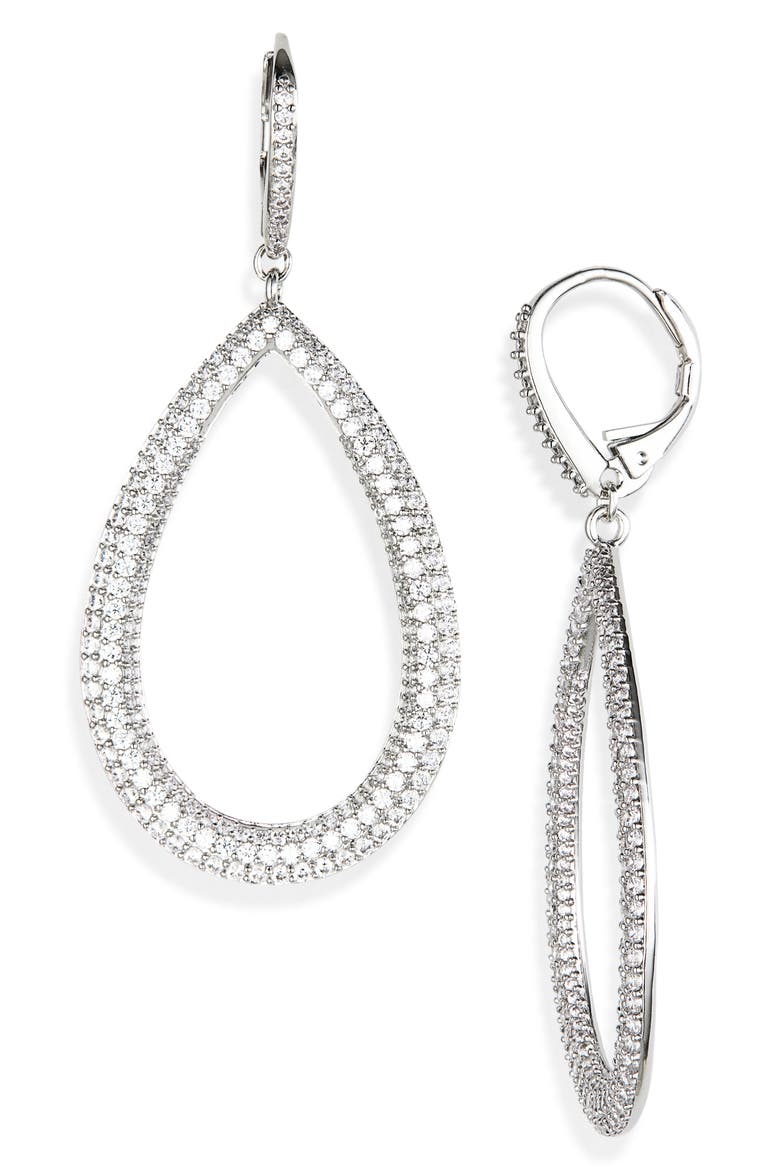 Crushed Teardrop Earrings, Main, color, RHODIUM
