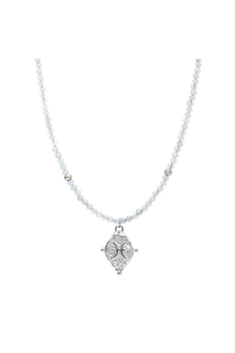Pisces Zodiac Choker Necklace Aquamarine 18K Gold Plated Astrology Gemstone Jewelry, Main, color, White