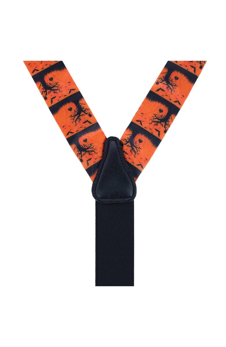 Trafalgar Halloween Spooky Scene Silk Button End Suspenders, Alternate, color, Black And Orange