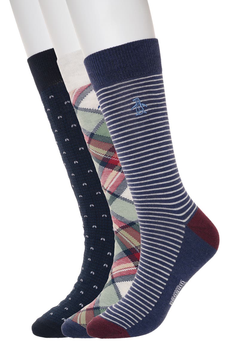 Original Penguin Smithson Plaid Assorted 3-Pack Crew Socks, Main, color, Blue/ Cream