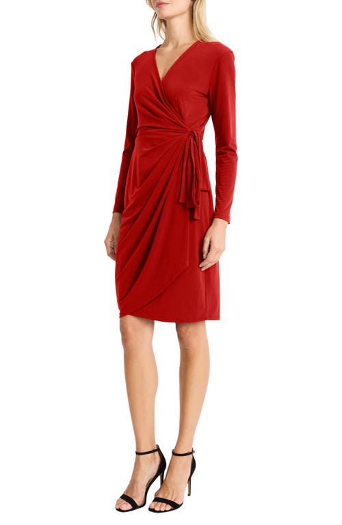 Maggy London Matte Jersey Long Sleeve Wrap Dress In Red