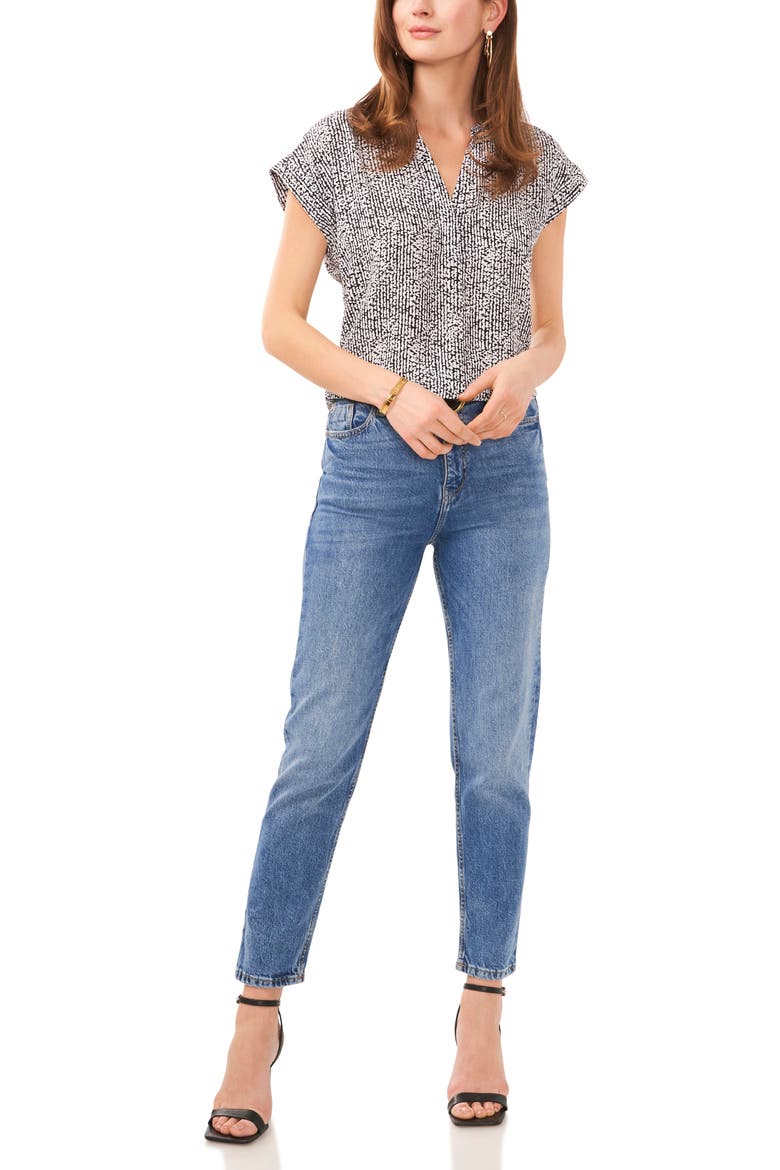 Abstract Print V-Neck Top, Alternate, color, RICH BLACK