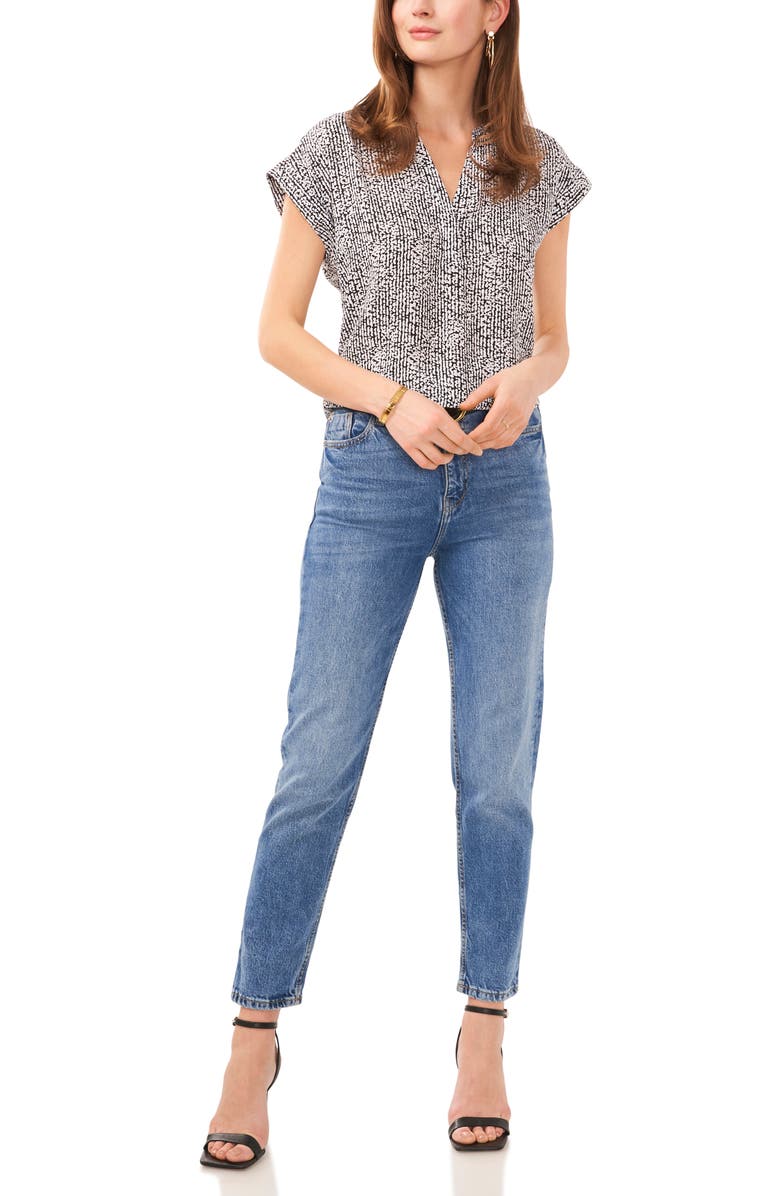 Vince Camuto Abstract Print V-Neck Top, Alternate, color,