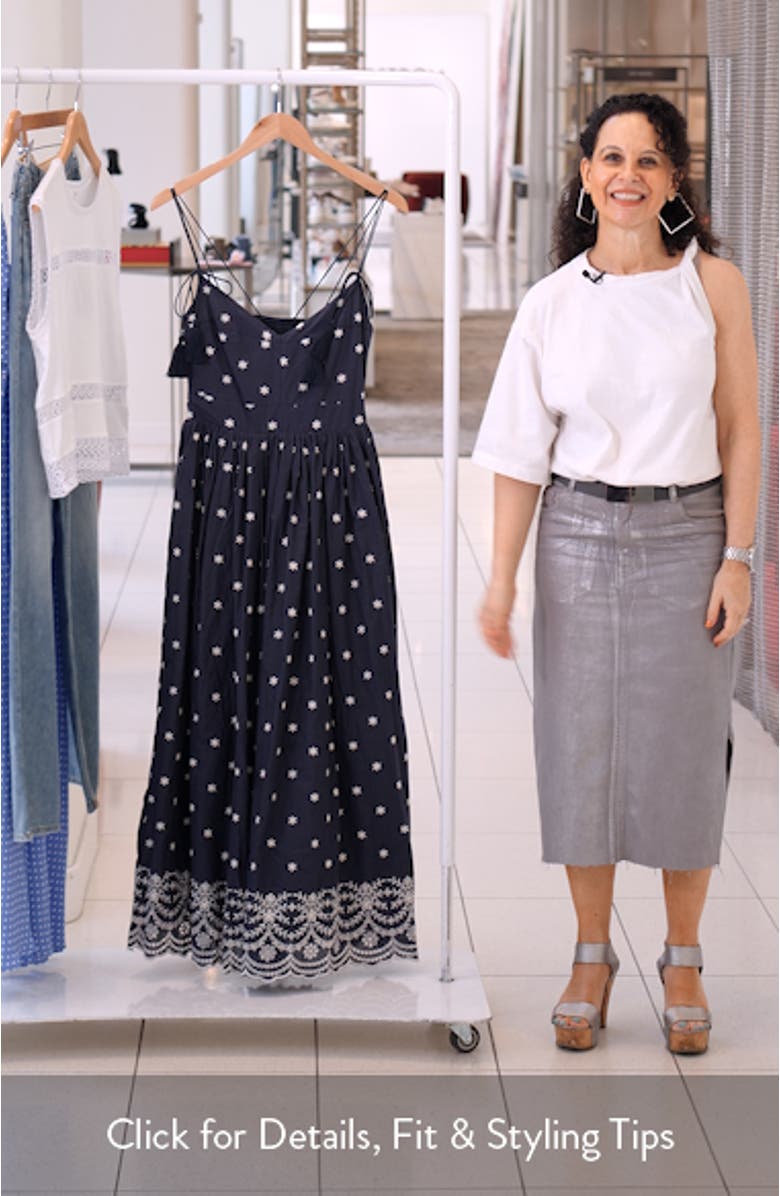 Nara Embroidery Detail Cotton Midi Sundress, sales video thumbnail