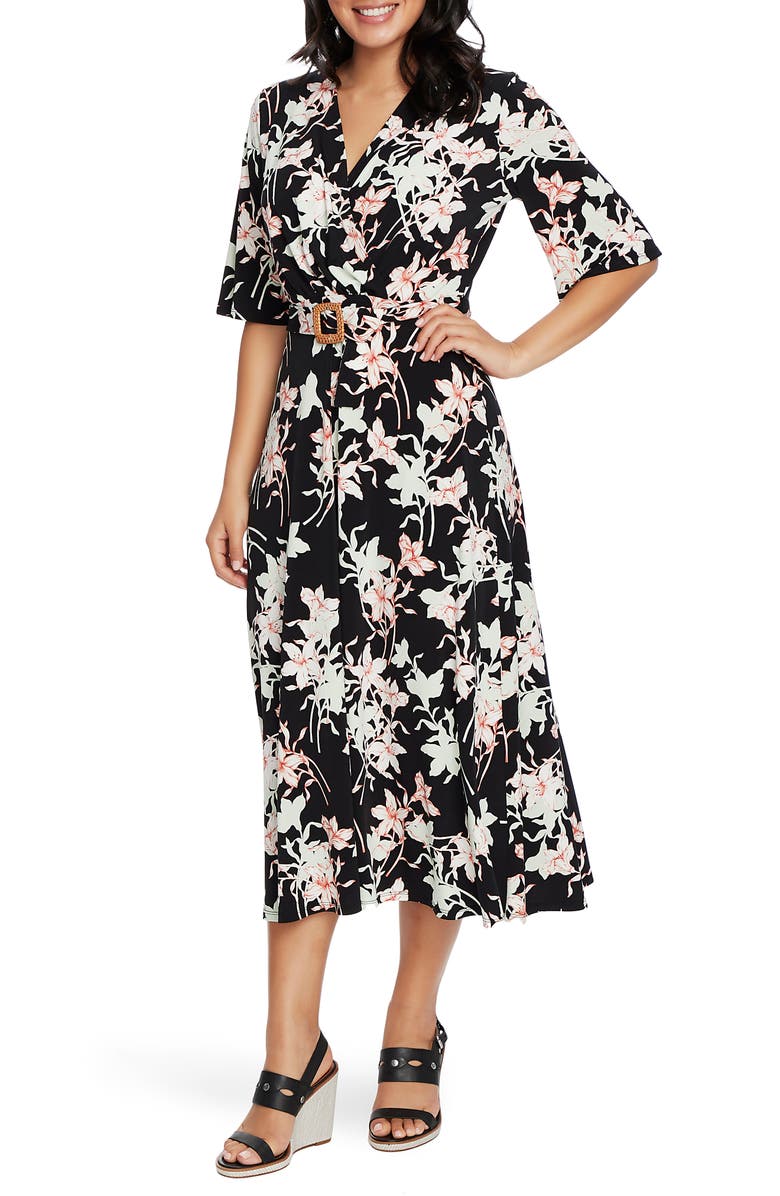 Chaus Floral Wrap Front Belted Midi Dress, Alternate, color,