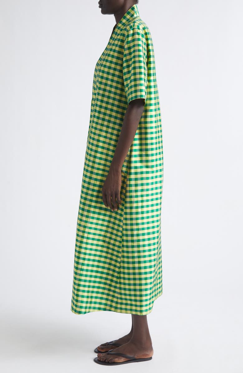 COMING OF AGE Gingham Check Silk Taffeta Tunic, Alternate, color, Gingham Green Yellow