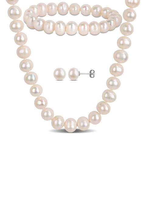 Cultured Freshwater Pearl Necklace, Earrings & Bracelet Set