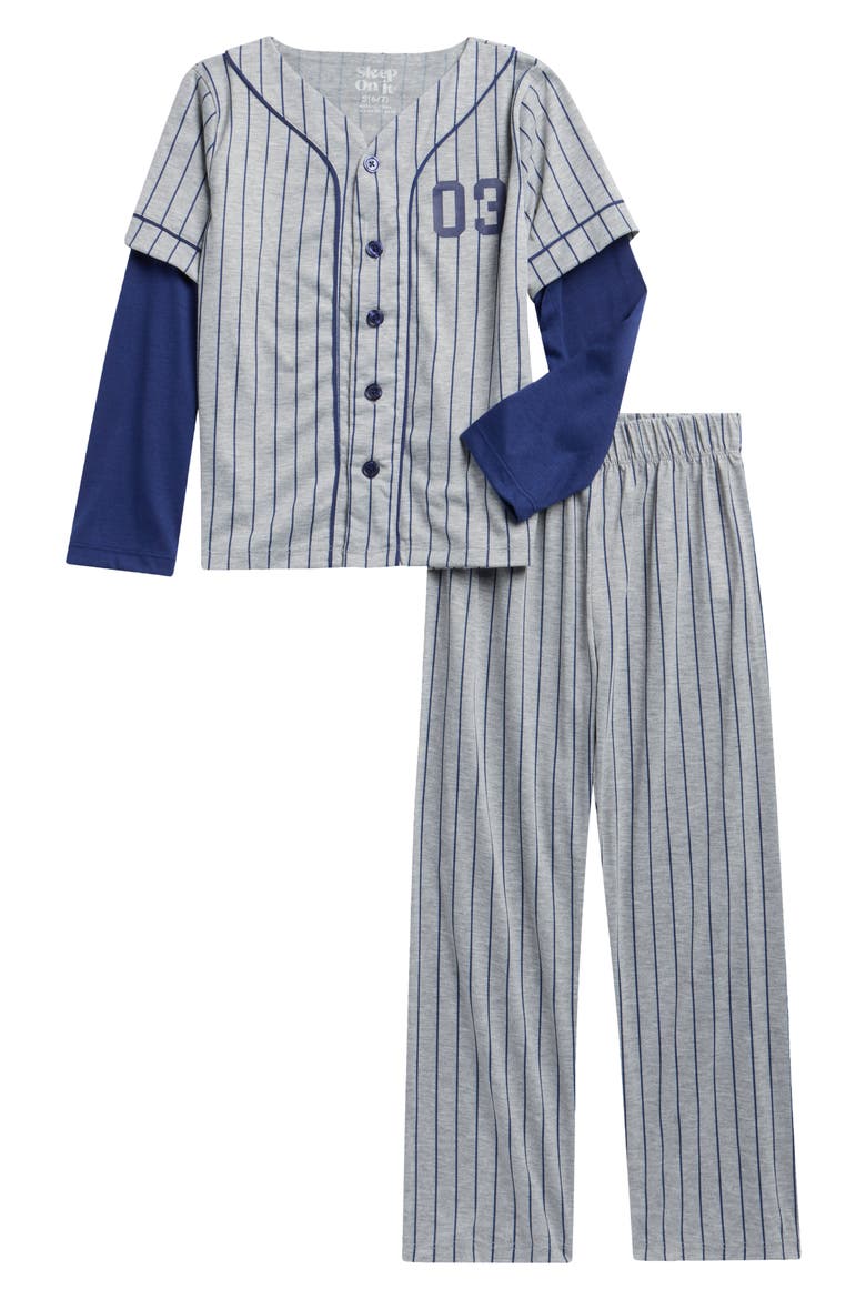 Kids' Baseball Long Pajamas, Main, color, GRAY