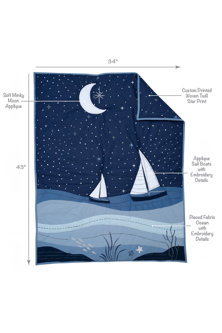 Little Skipper 3-Piece Sailboat Nautical Nursery Crib Bedding Set, Alternate, color, Blue