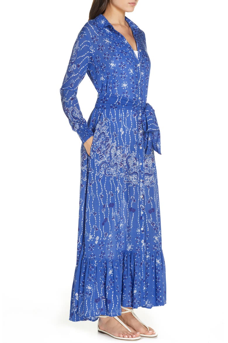 Long Sleeve Cover-Up Maxi Dress, Alternate, color, BLUE PINEAPPLE BATIK ROMBO