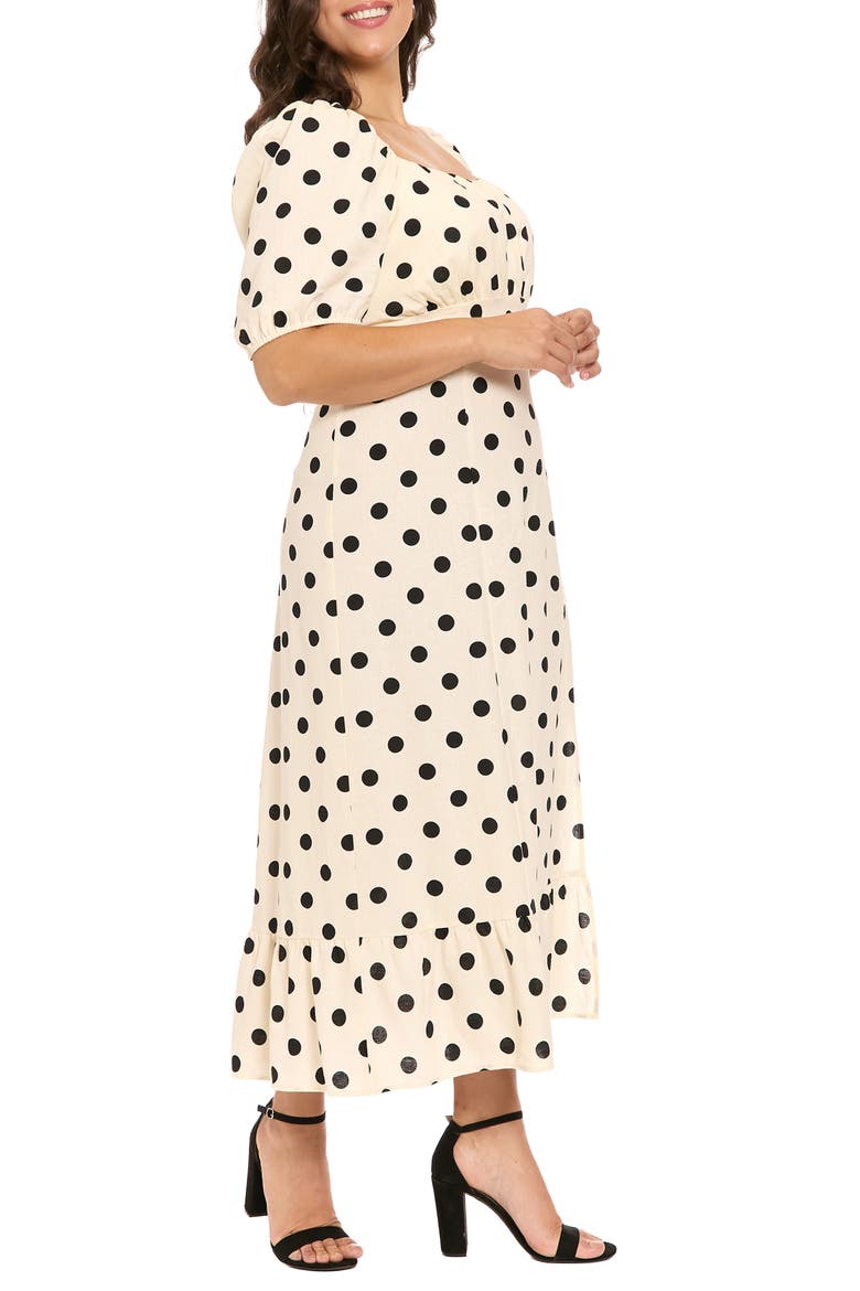 Square Neck Midi Dress, Alternate, color, CREAM/ BLACK