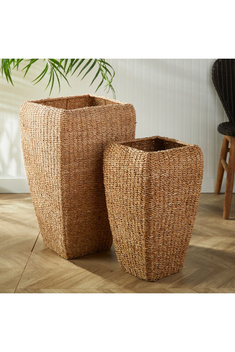Seagrass Tall Square Planters, Set of 2, Alternate, color, Brown