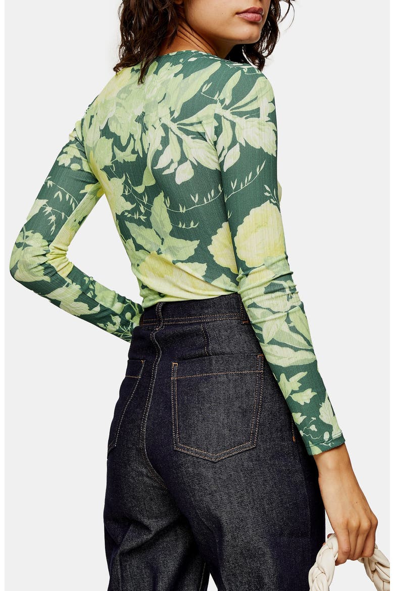 Floral Print Mesh Top, Alternate, color, GREEN