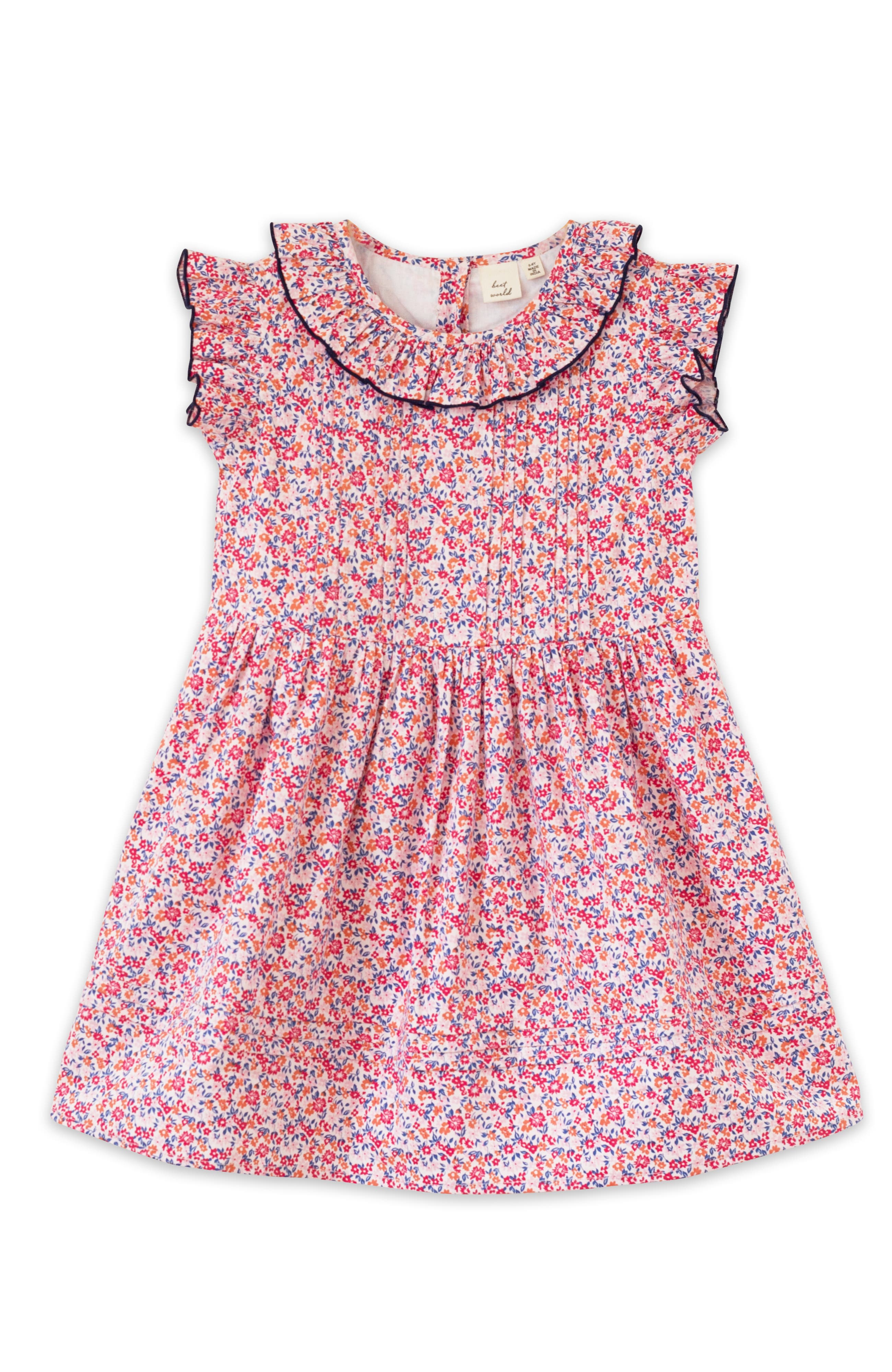 Beet World Girls Ana Dress with Ruffles in Red And Blue 
