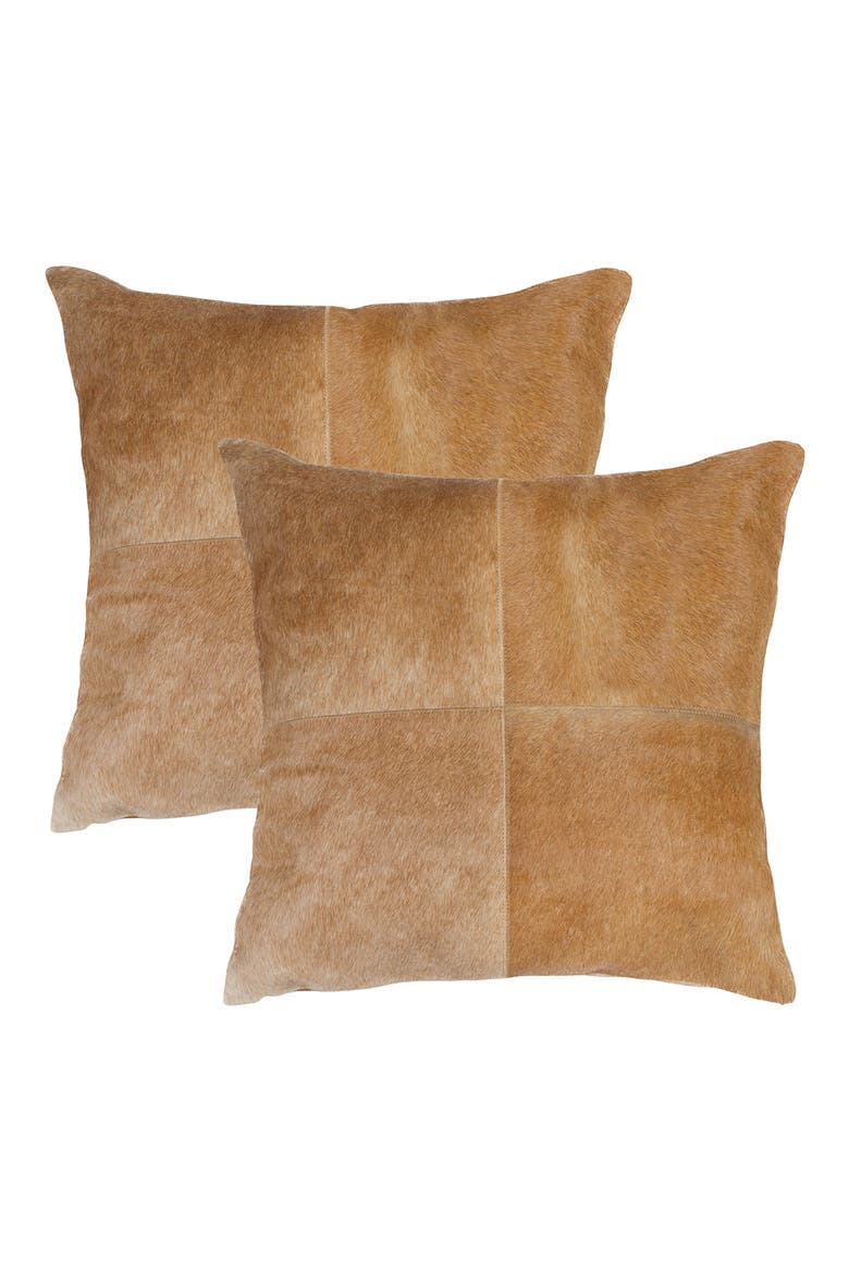 2-Pack Torino Quattro Genuine Cowhide Pillow 18" x 18" - Chocolate/White, Main, color, TAN