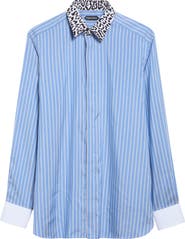 TOM FORD Contrast Collar Track Stripe Silk Button-Up Shirt