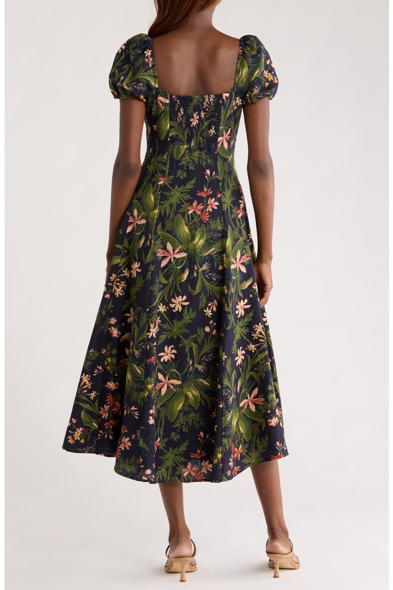 Lindi Floral Silk & Linen Paneled Midi Shirtdress, Alternate, color, DARK NAVY MULTI