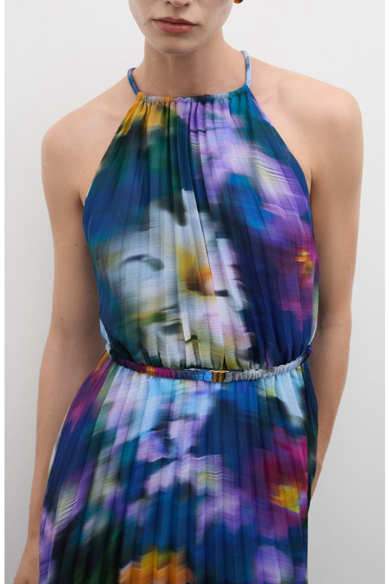 Floral Pleated Midi Dress, Alternate, color, BLUE