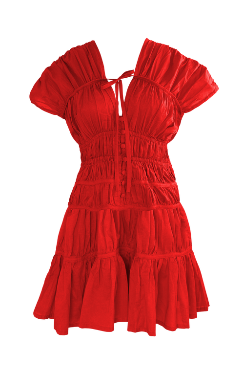 Brunna.co The Srikandi Ruffle Mini Dress In Red