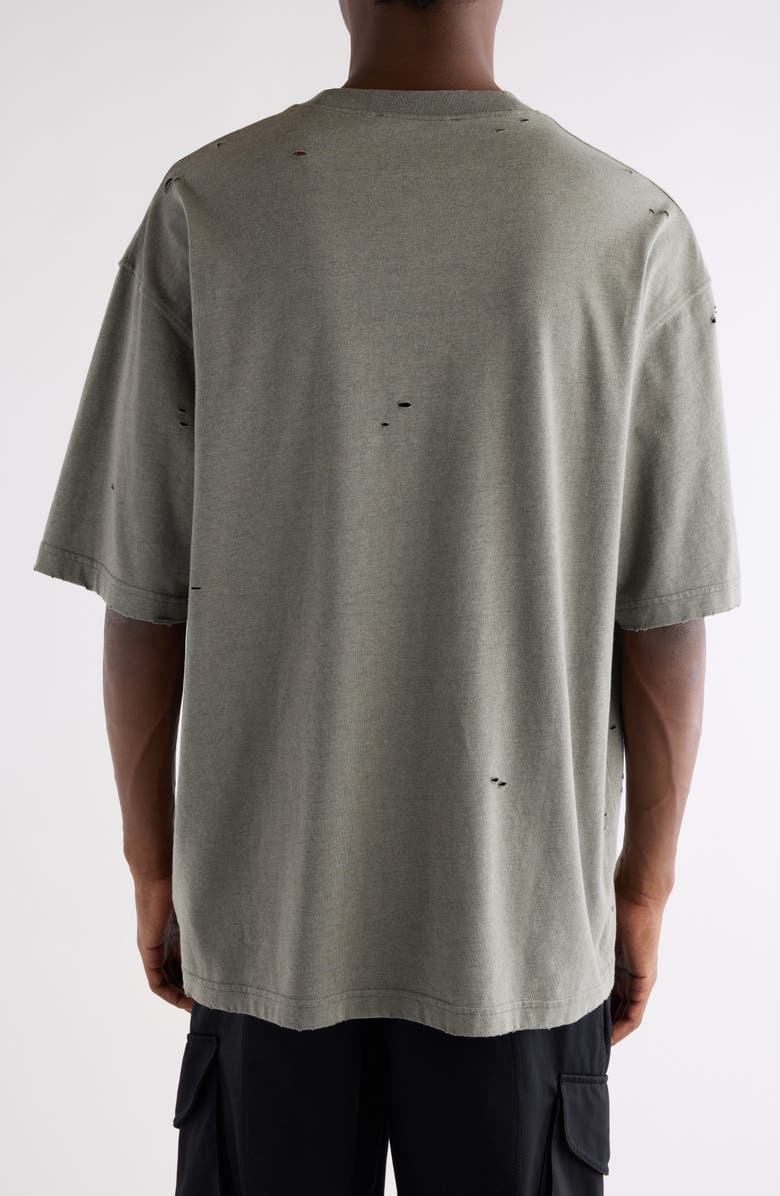 Acne Studios Oversize Ripped Logo Graphic T-Shirt, Alternate, color, Moss Green