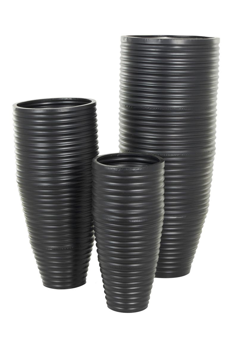 Set Of 3 Metal Vases, Alternate, color, BLACK