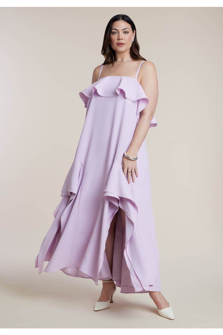 Ruffle Detail Maxi Trapeze Dress, Alternate, color, FAIR ORCHID
