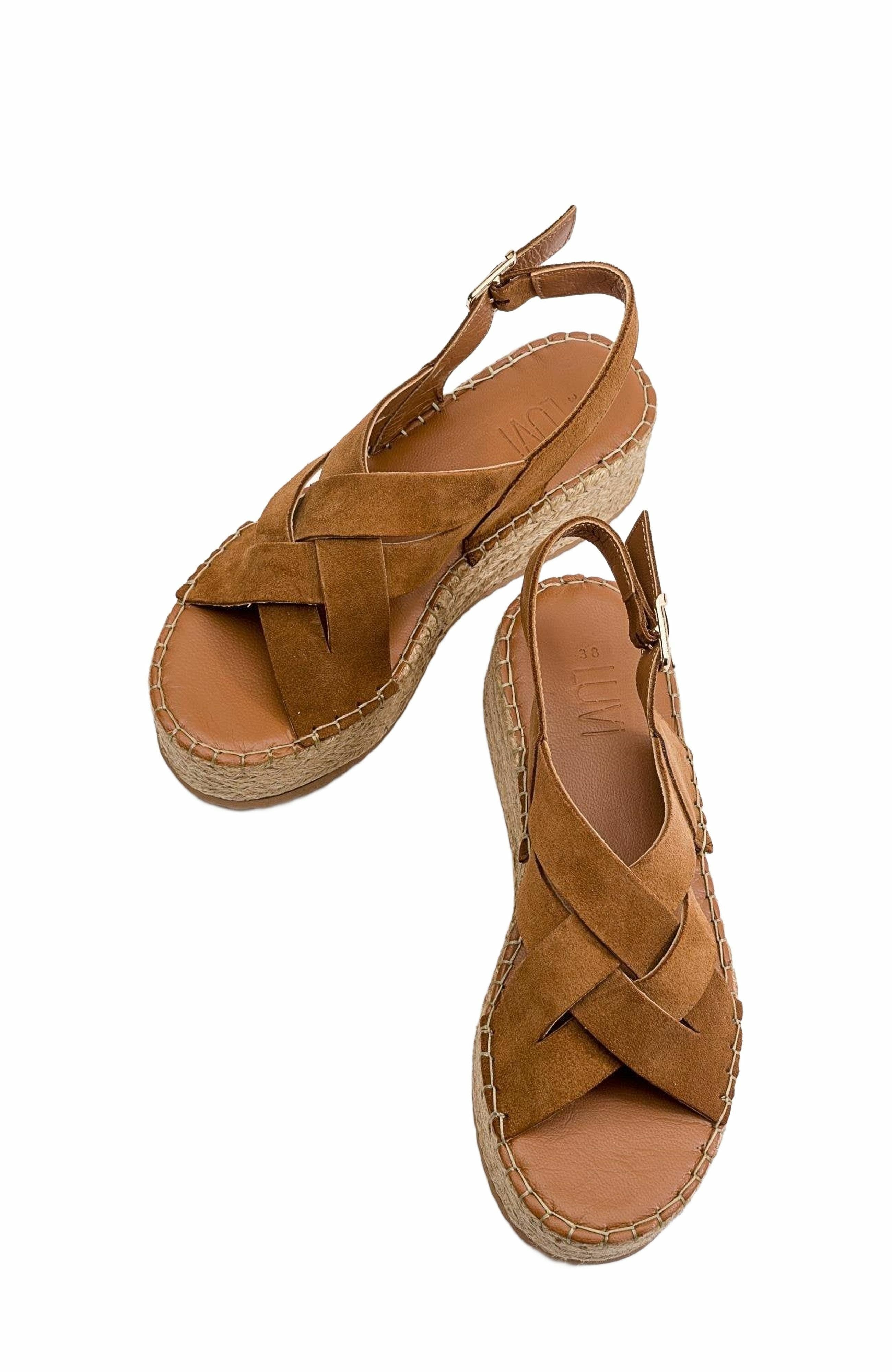 Forever & Always Shoes Lontano Suede Leather Platform Sandal, Alternate, color, Cognac Brown Suede Leather