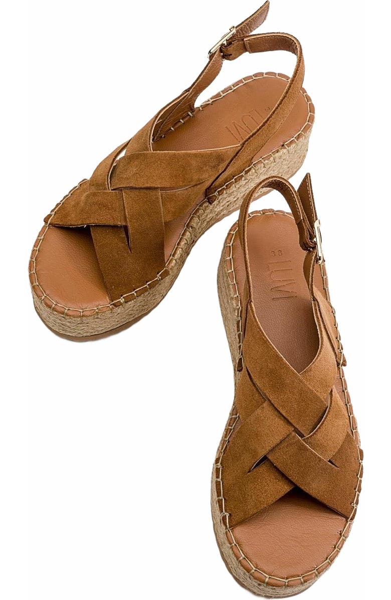 Forever & Always Shoes Lontano Suede Leather Platform Sandal, Alternate, color, Cognac Brown Suede Leather