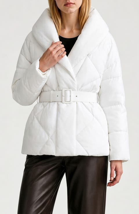 Becky Belted Shawl Collar Puffer Jacket