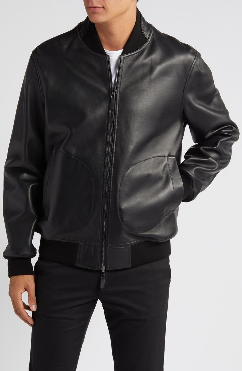 Emporio Armani Leather Bomber Jacket, Alternate, color, 