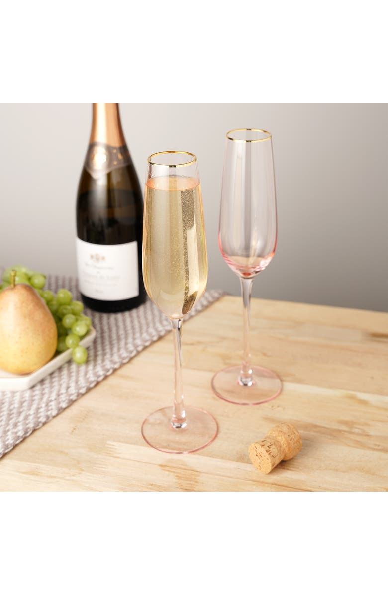 TWINE Rose Crystal Champagne Flutes Set of 2, Alternate, color, Pink