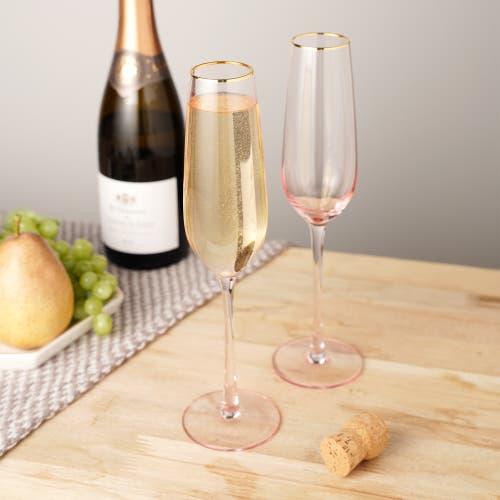 Twine Rose Crystal Champagne Flutes Set Of 2 In Pink