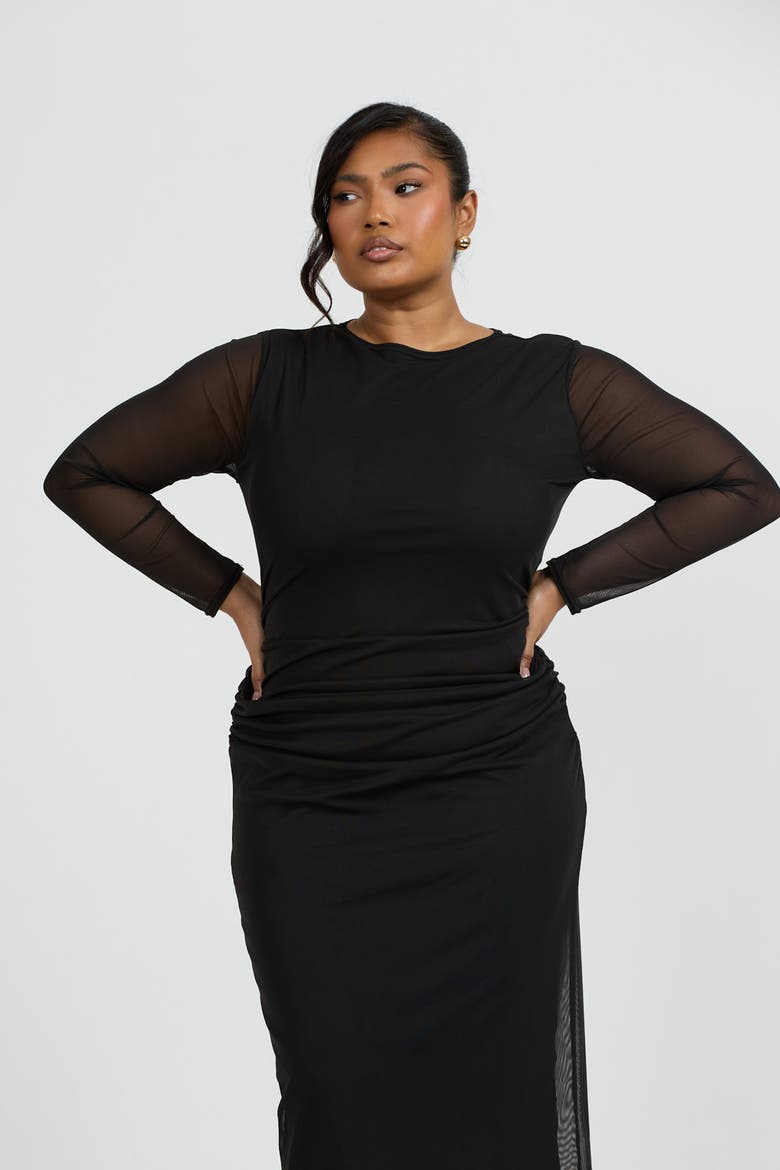 Curve Long Sleeved Midaxi Dress, Alternate, color, Black