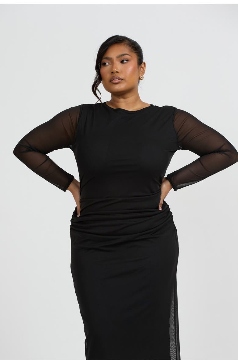 FASHION-SZN CURVE Curve Long Sleeved Midaxi Dress, Alternate, color, Black