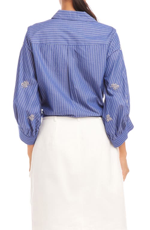 Karen Kane Tie Front Embellished Pinstripe Button-up Shirt In Stripe