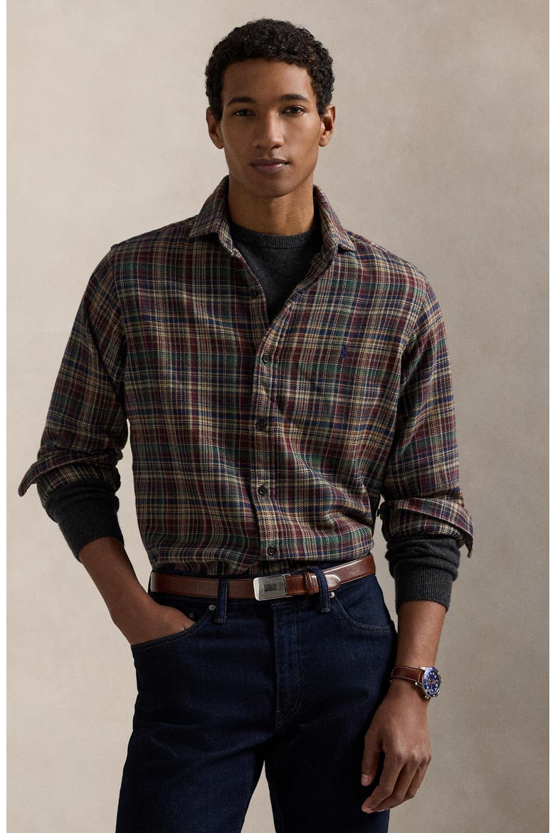 Brushed Flannel Button-Up Shirt, Alternate, color, MULTI RED