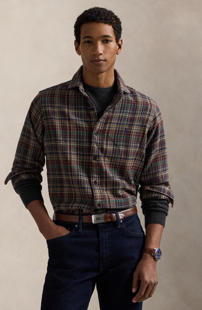 Polo Ralph Lauren Brushed Flannel Button-Up Shirt, Alternate, color, Multi Red