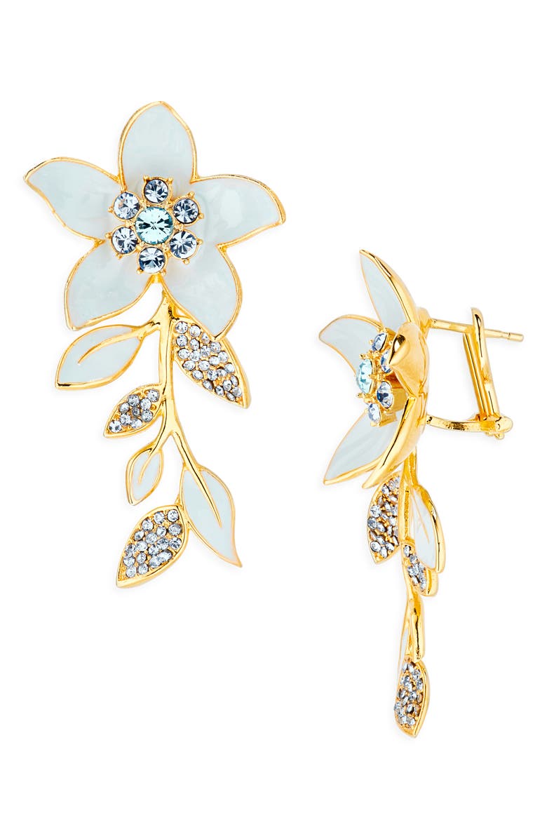 Oscar de la Renta Jasmin Vine Enamel Flower Drop Earrings, Main, color, 