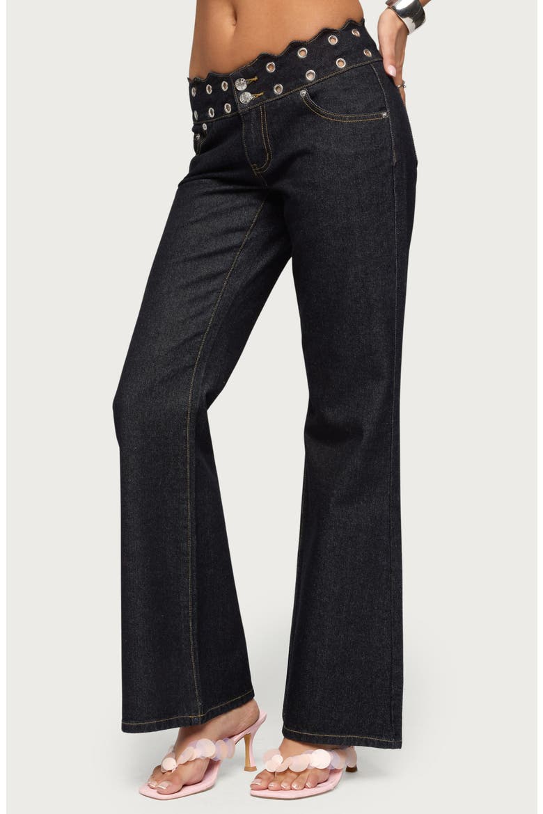Scalloped Grommet Waist Bootcut Jeans, Alternate, color, DARK-BLUE